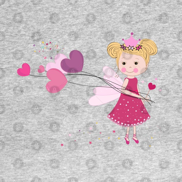 Fairy holding heart balloon. Banner style template design by GULSENGUNEL